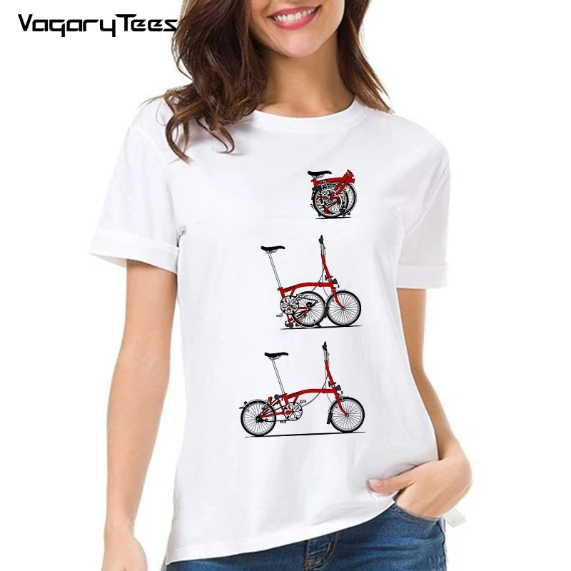 Vintage Gear Bicycle Culture Classic Tshirt Summer Women Short Sleeve I Love My Folding Bike Print Casual Tops Hip Hop Girl Tees