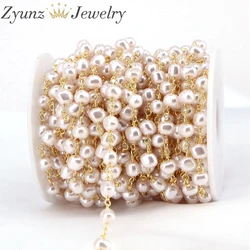 5 Meters, Imitation Pearl Beads Chain for Jewelry Making Gold Plated Copper Link Bulk Chain DIY Necklace Bracelet Accessories