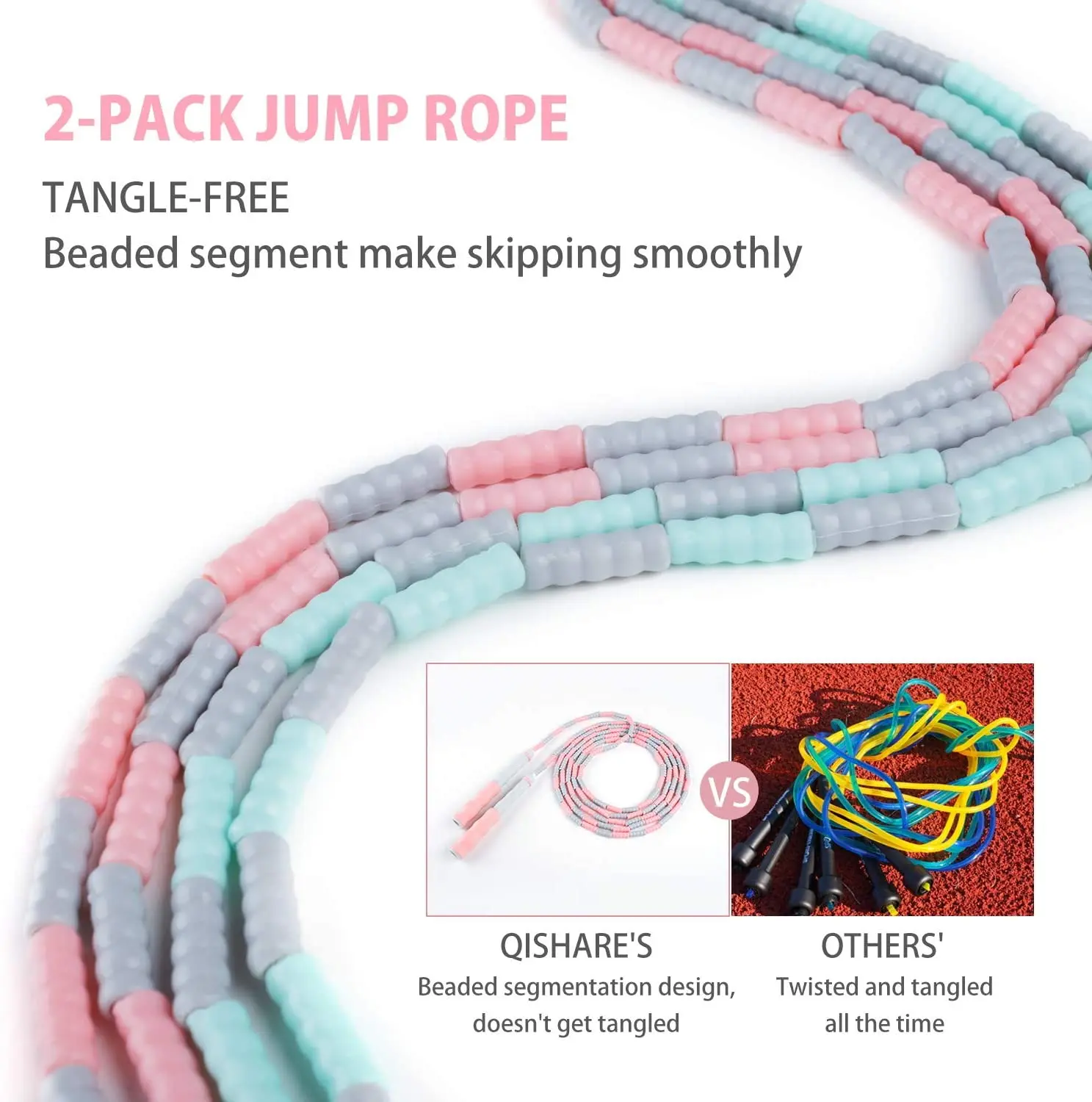 Soft Beaded Jump Rope Non-Slip Handle Adjustable Tangle-Free Segmented Fitness Skipping Rope Keeping Fit Training Playing