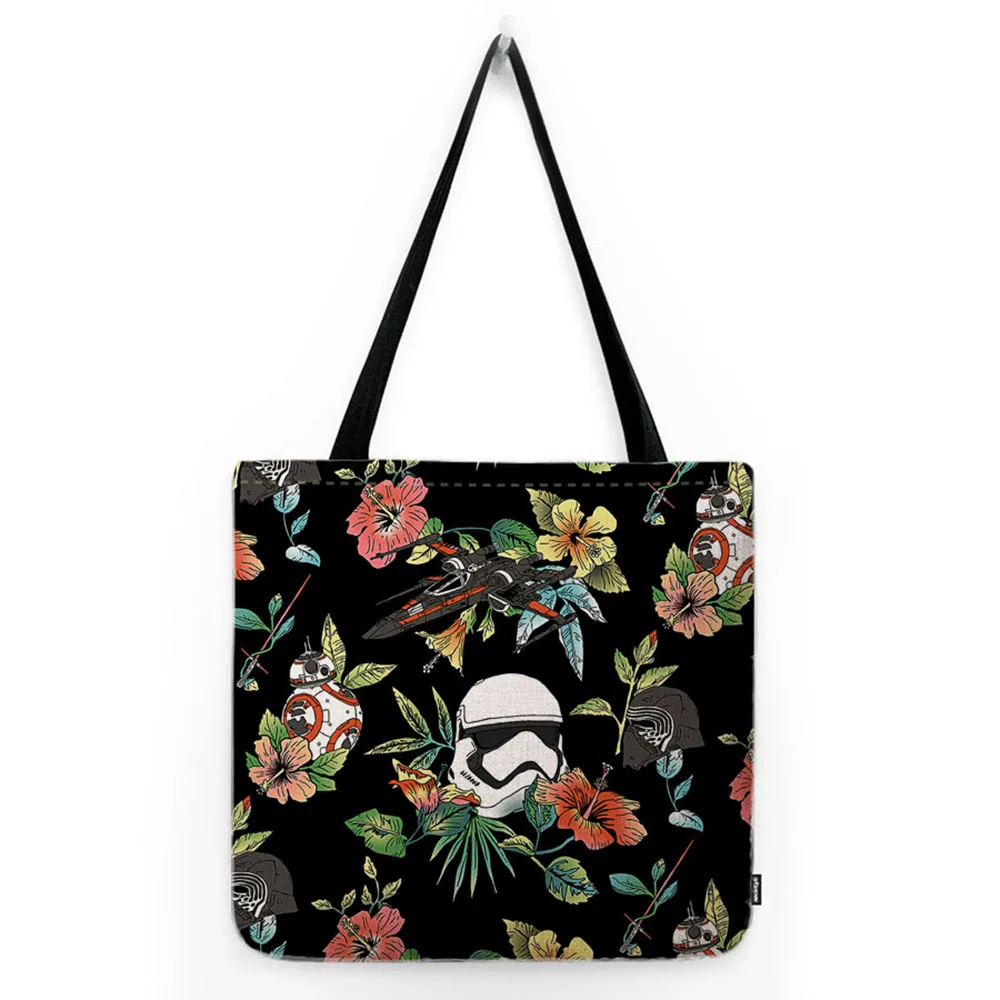 Tropical Plant Flower Floral Black Blue Warrior Art Fashion Water Resistant Cotton Linen Shopper Tote Bag Lovely Shoulder Bag