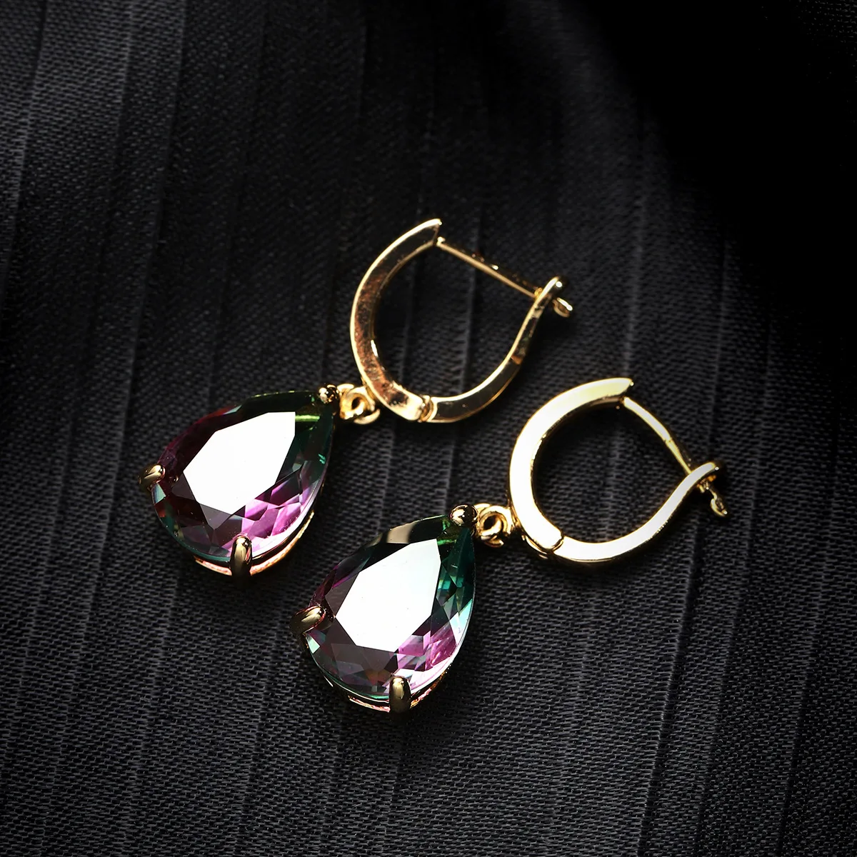 Elegant Gold Plated Water Drop Dangle Earrings Multicolor Gems Zircon Bridal Earrings Wedding Jewelry Women Long Earrings Gifts