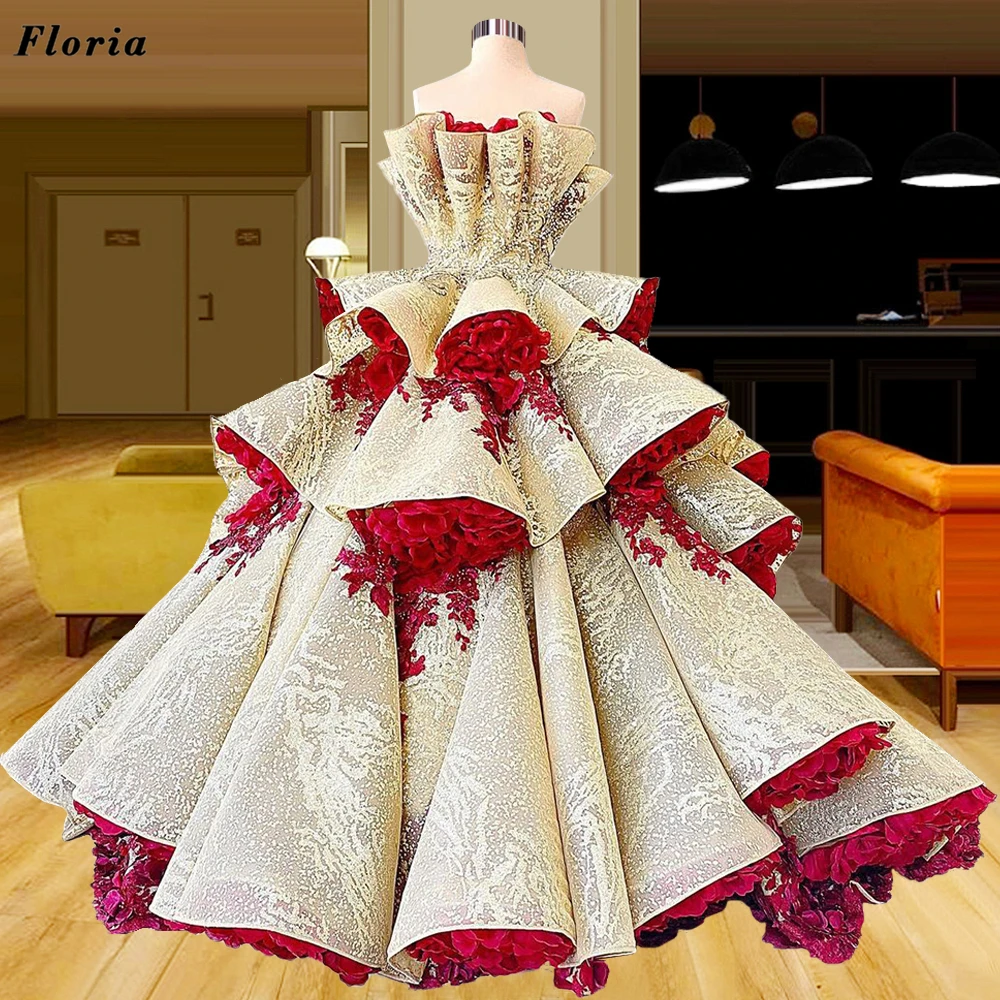 

Floria Gorgeous Beading Prom Dresses Tiered Plus Size Beaded Wedding Party Gowns Robe Dubai Couture Evening Dress 2022 Vestidos