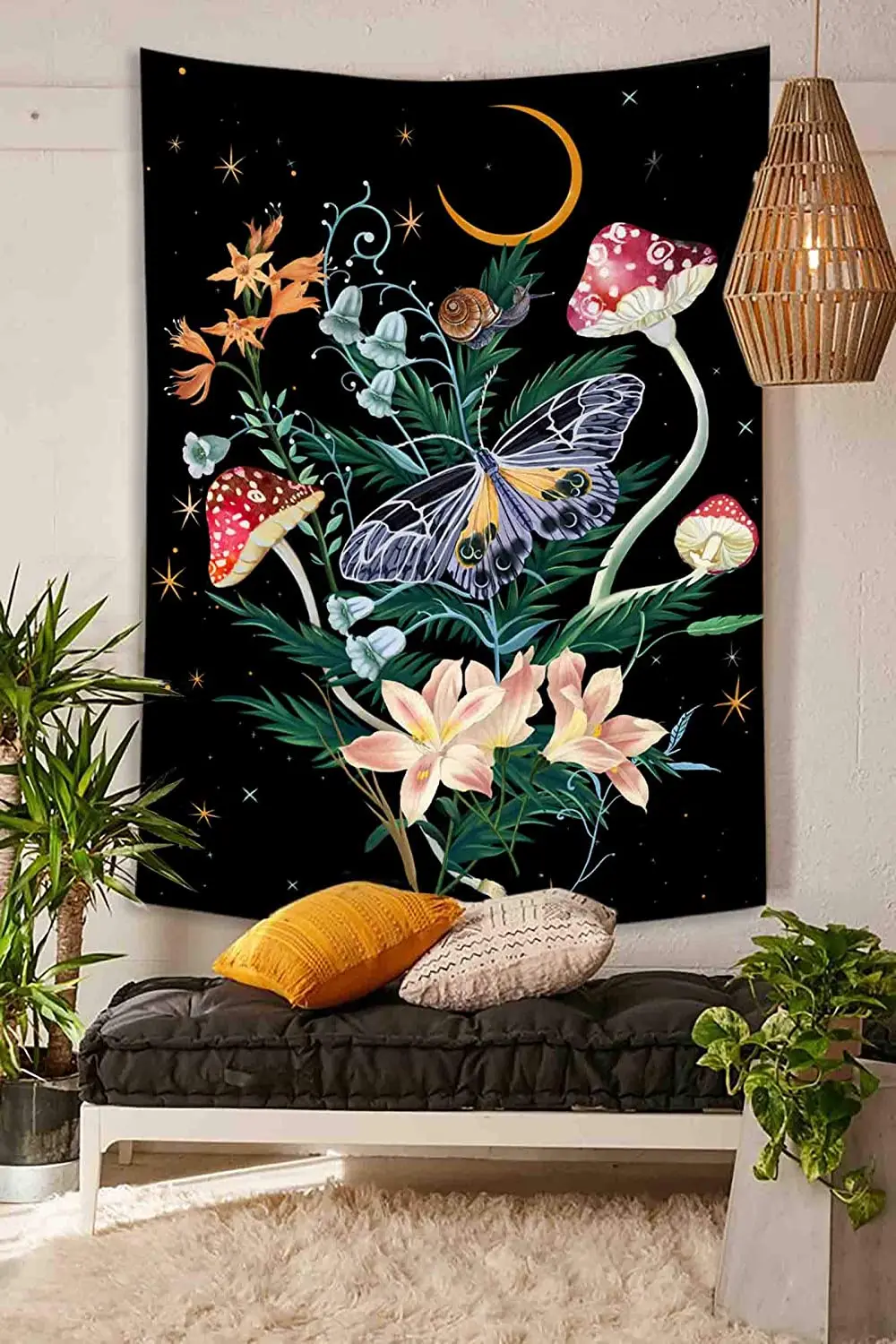 

Butterfly and Flower Moon and Stars Tapestry Background Wall Covering Home Decoration Blanket Bedroom Wall Hanging Tapestries