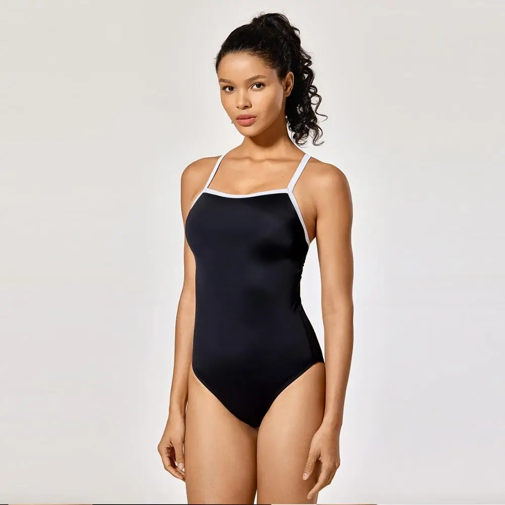 Women's Basic Sleek Solid Elite Training Sport Athletic One Piece Swimsuit