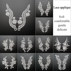 1 Pair Guipure Floral Dress Fabric embroidery lace applique Accessories with sequin hollow out lace applique for wedding dress