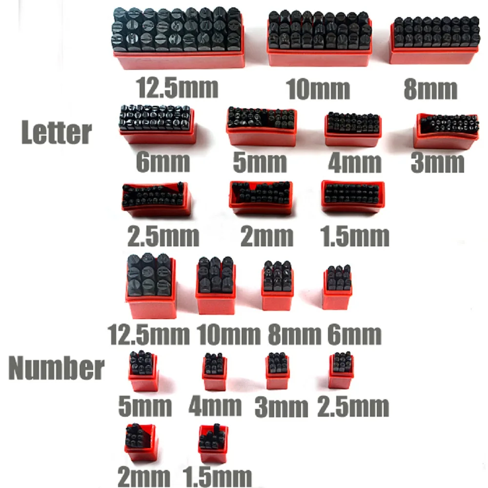 Wszystkie rozmiary liter alfabetu numer znaczki zestaw dziurkaczy pudełko stalowy dziurkacz narzędzie dla majsterkowiczów skórzane rzemiosło