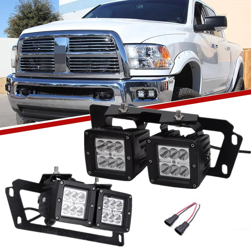 

4x 3" 18W Dually LED Fog Light Pods Work Light w/ Hidden Bumper Mounting Bracket for Dodge 10-15 Ram 2500 3500 09-12 Ram 1500