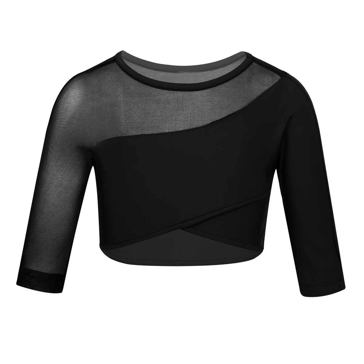 Kids 3/4 Sleeves Asymmetrical Tops Crop Top Children Girls Ballet Dance Stage Performance Workout Gymnastics Dance Crop Top