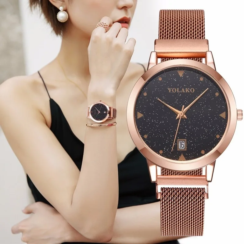 Women Magnet Buckle Starry Sky Watch With Calendar Luxury Ladies Stainless Steel Quartz Watch Clock Relogio Feminino