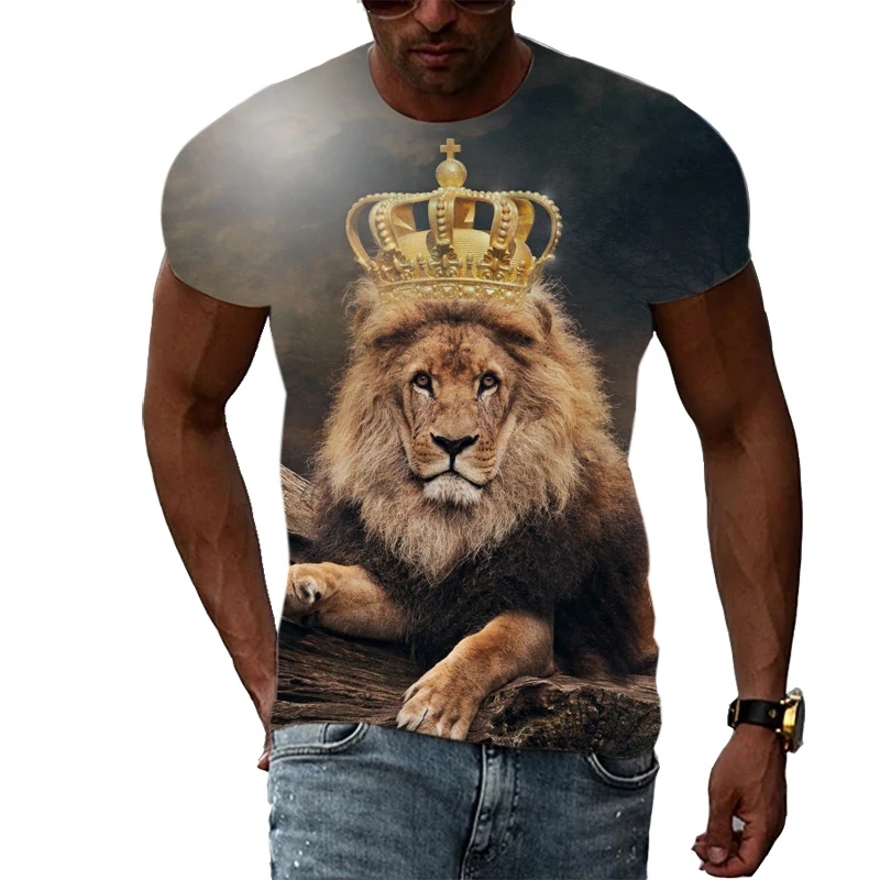 Summer Fashion New King Of The Jungle Lion graphic t shirts For Men 3D Personality Creative Trend Animal Pattern Print T-shirts