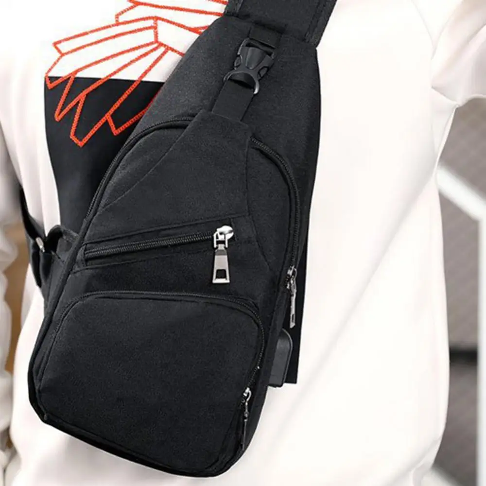 Bolso de pecho informal para hombre, bolsa para el pecho con correa de hombro ajustable, cruzado, con puerto de carga USB