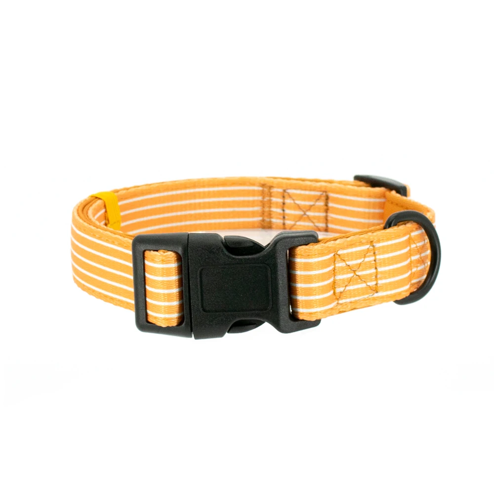 Collarlogo Adjustable Pet Dog Collar Durable Soft Cute Creative Orange Striped Design Leash Neoprene Harness Poop Bag Dispenser