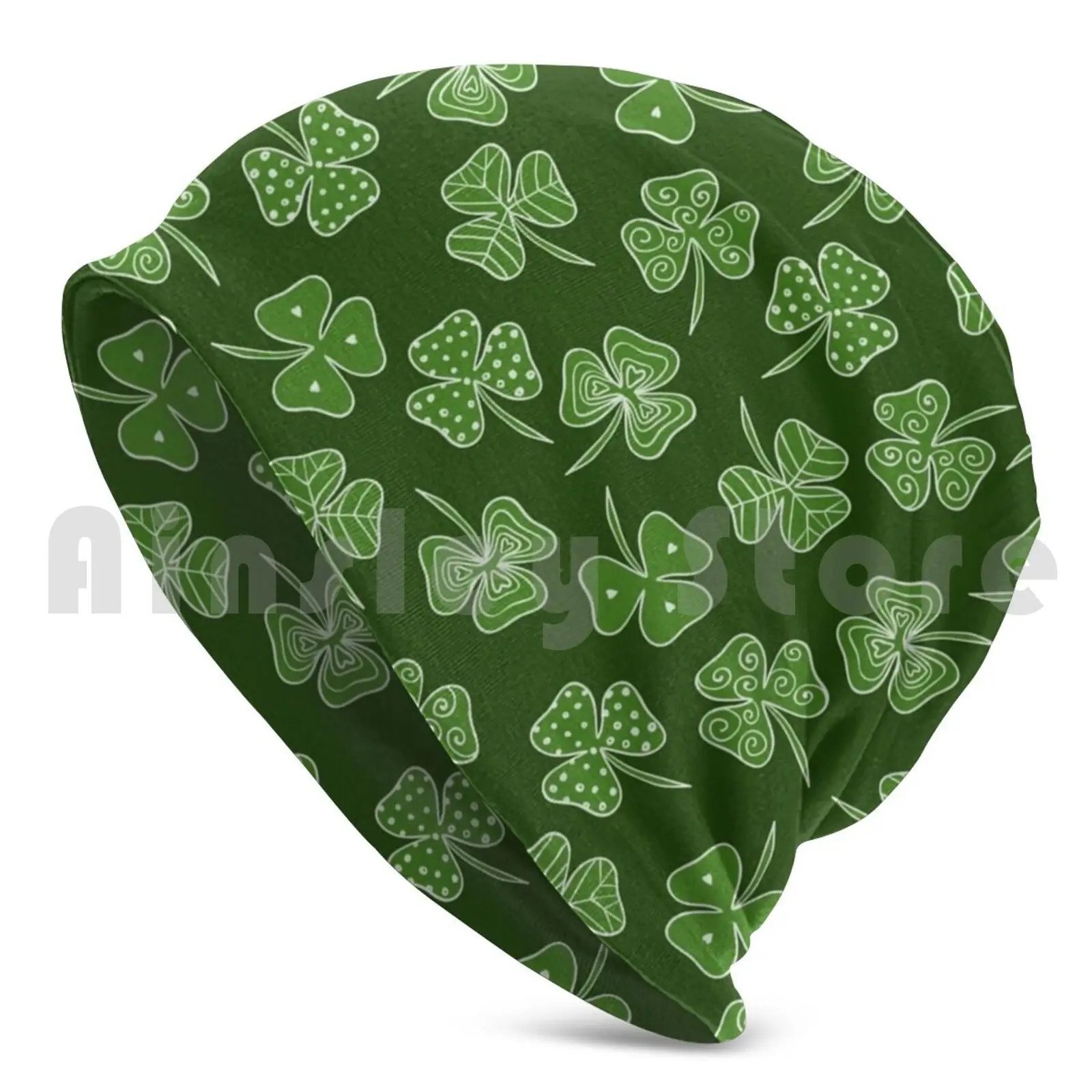 Shamrocks Beanies Pullover Cap Comfortable Green Leaf Clover Culture Holiday Luck Irish Nature Meadow Ireland