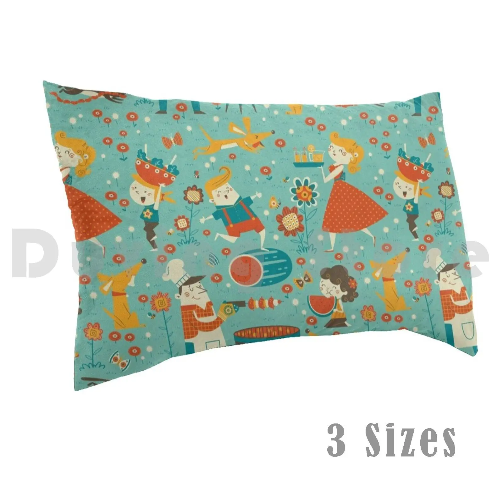 

Vintage Family Summer Cookout Pillow Case Printed 50x75 Summer Cookout Vintage Illustration Vinatge Family