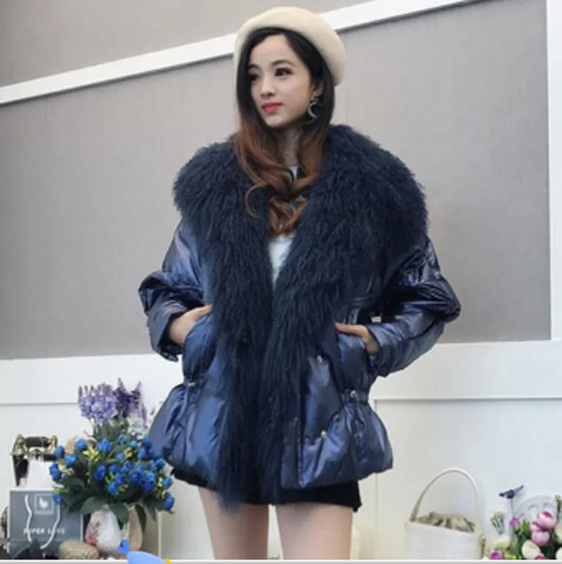 Women Winter Down Jacket Coat Long Warm Silver Parkas Mongolia Sheep Fur Duck Down Coat Parka