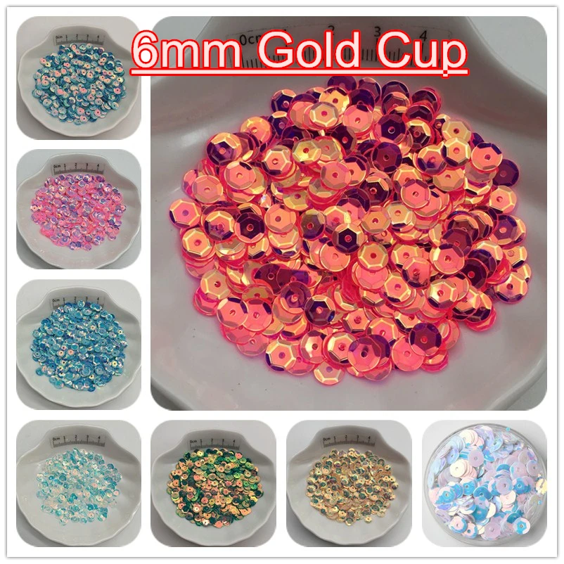 10g 6mm Golden Color Cup PVC Sequins Glitter Paillettes For Clothes,Hat,Shoes.Kids DIY.Crafts Handmade Accessory Wholesale