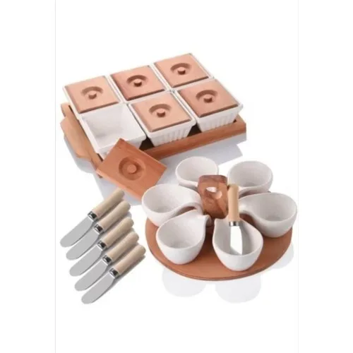 Maxi Market 3 Pcs Wood Lux Breakfast Presentation Set Sauce Oil Knife and 6 S Breakfast