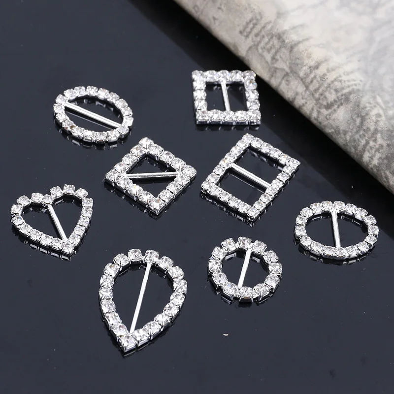 

2019New 100Pcs Variety Rhinestone Buckles Invitation Card Wedding Ribbon Slider DIY Hair Accessories BK01-BK10