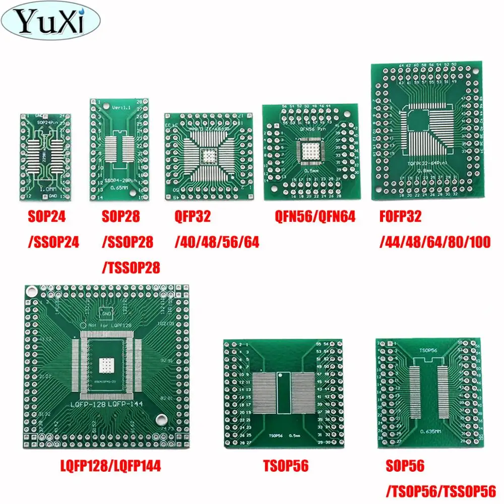 YuXi PCB Board Kit SMD Turn To DIP SOP QFN QFP SSOP TSSOP SOT23 24 28 32 40 48 56 64 SMT To DIP