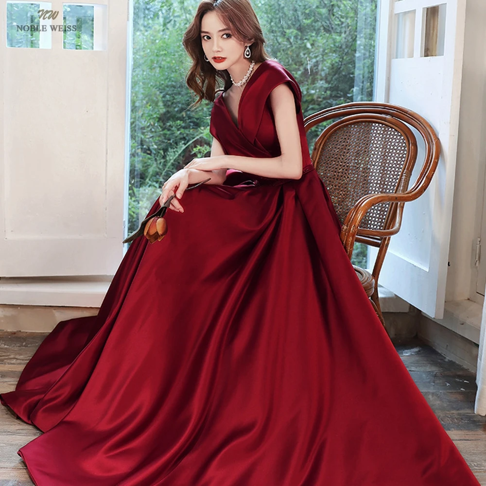 Gaun Malam Panjang Leher V Prom Gaun Lantai Panjang Di Atas Lutut Gaun Pesta Wanita Malam Pleat Satin Prom Dress