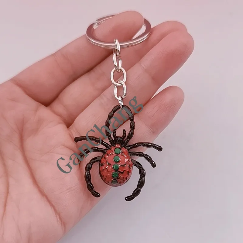 Fashion Enamel Spider Key Ring Spider Halloween Keychain black Silver Color Plated Spider Pendant Keychain Jewelry Gift