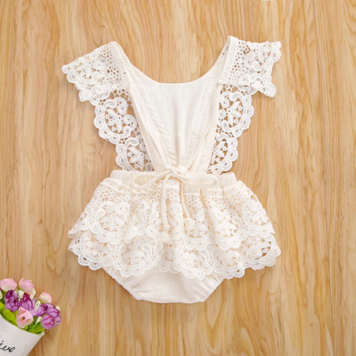 Cute Newborn Baby Girls Lace Flower Halter Sleeveless Backless Tutu Romper Dress Bodysuit Jumpsuit Summer Outfits 0-3T