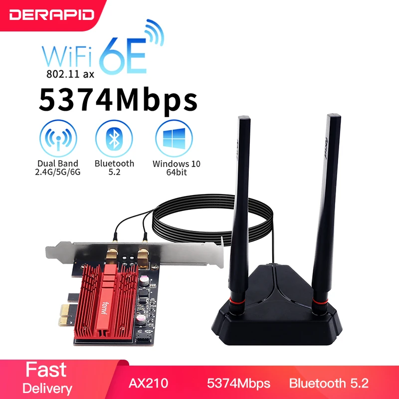 WiFi 6E FV-AXE3000 Bluetooth 5.3 Intel AX210 Wireless PCI-Express Adapter 2.4G/5G/6Ghz 5374Mbps 802.11AX Network WiFi Card Win10