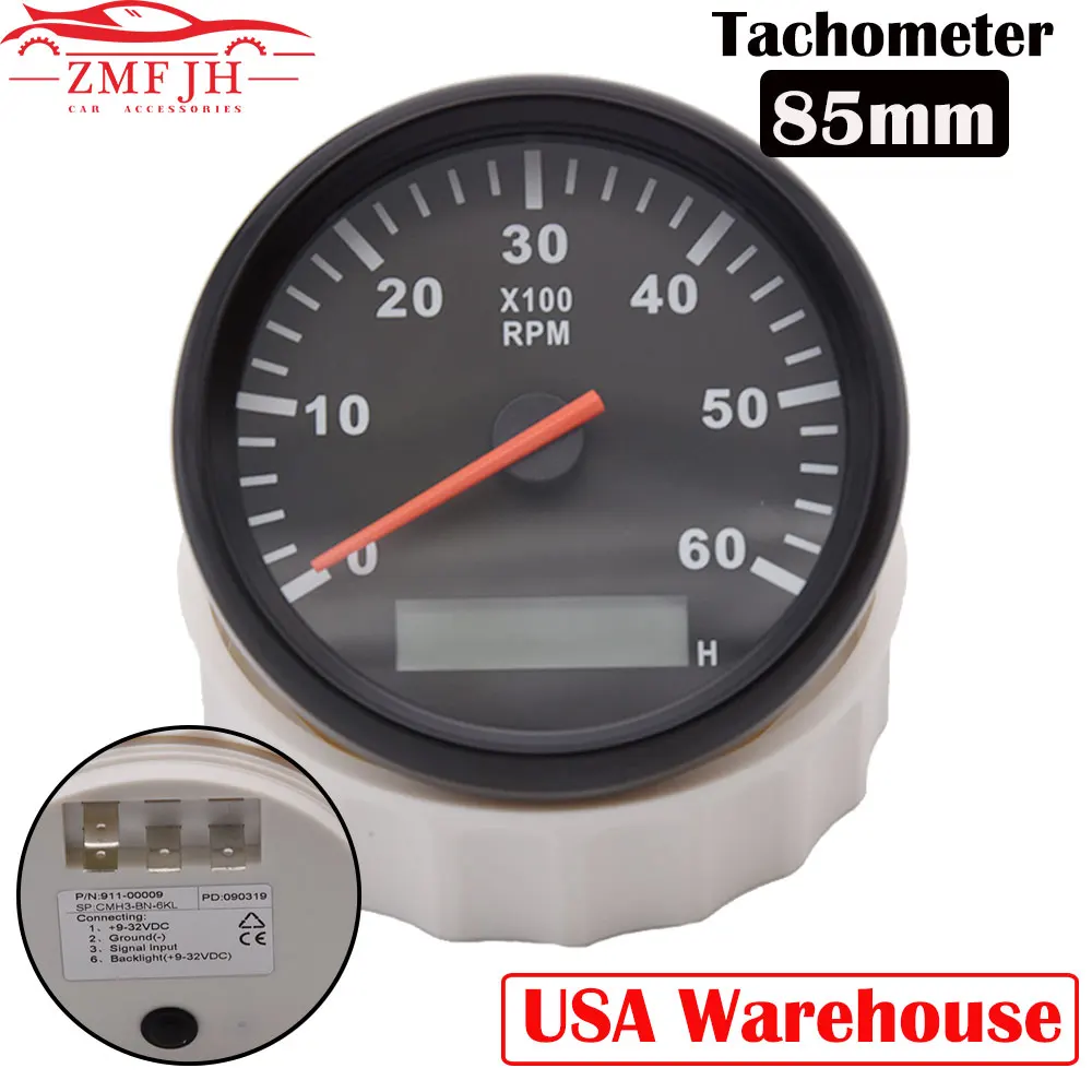 6000PRM Boat Tachometer With LCD Hourmeter 85mm Tachometer Gauge REV Counter For Diesel Gasoline Engine Marine Car Tach Meter