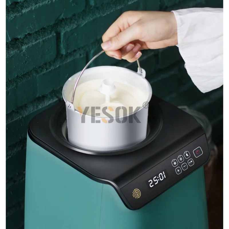 เครื่องทําไอศกรีมที่บ้าน Self-cooling อัตโนมัติคอมเพรสเซอร์เครื่องทําความเย็น DIY Ice Cream