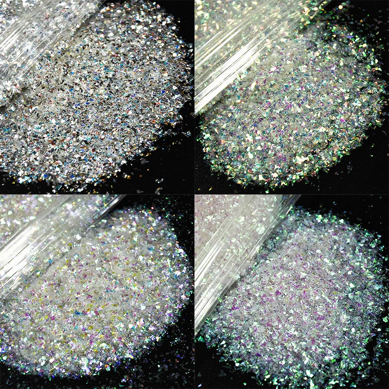 50g Nail Art Glitter Ice Iridescent Flakes Fine Craft Glitter Decoration Artist Nail Sequins Flakes Pigment Fragment Spangle H&*