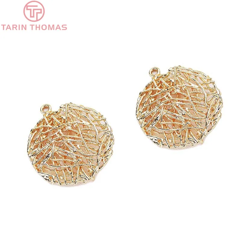 (818)4 قطعة 22 مللي متر 24K الشمبانيا الذهب اللون مطلي النحاس الجوف شبكة الجولة Charms المعلقات عالية الجودة Diy بها بنفسك مجوهرات اكسسوارات