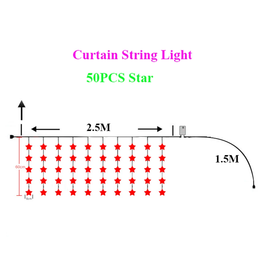 2.5M 10X5LED Full Star ghiacciolo natale LED String Light Party Wedding Light Romantic Star Curtain Fairy String Light