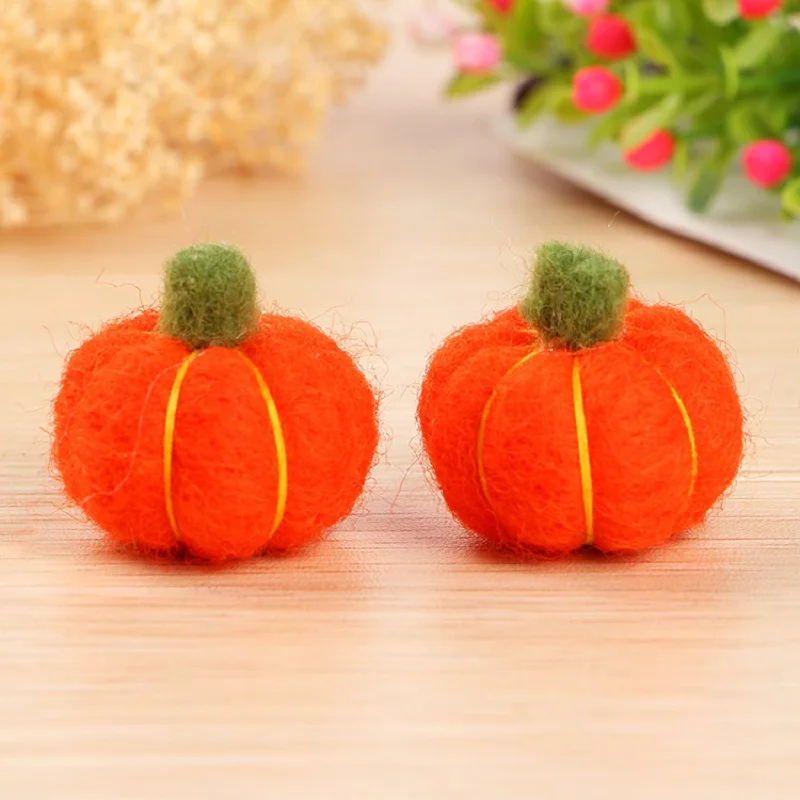 5PCs Halloween Pumpkin Wool Felt Pumpkin DIY Cute Felt Balls Needlepoint Kit Craft Needle Craft Handmade Girls Jewelry Decoratio