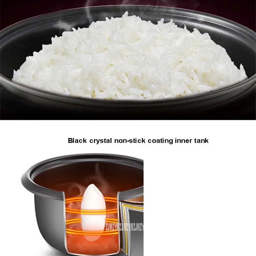 5L電気炊飯器家庭用お粥のスープ調理機蒸し層黒結晶インナータンク 5-8 人RZ-50B