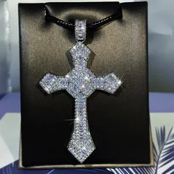 Real 18K White Gold Full Diamond Cross Pendant Women Natural Diamond Gemstone 18K Gold with Necklace Jewelry Pendant Charm Gift