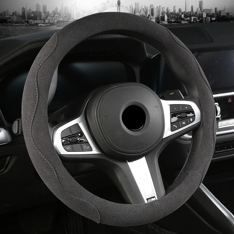 

DERMAY 6 Colors Suede Steering Wheel Cover M size for outer diameter Steering Wheel 37-38cm