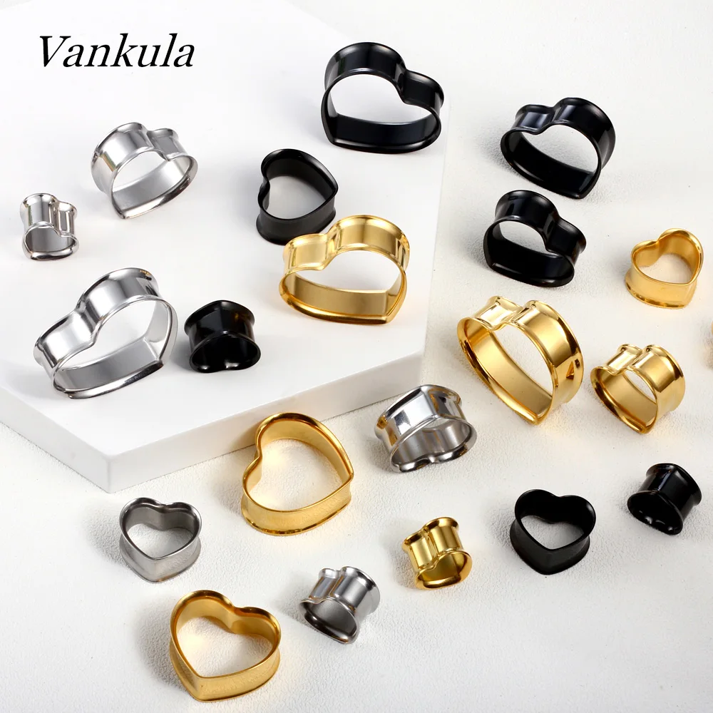 Vankula 2PCS 316L Stainless Steel Heart Shape Ear Tunnels Plugs Expander Pierced Earrings Body Jewelry Ear Gauges image 4