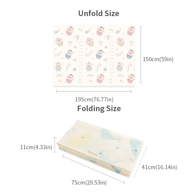 BabyGo Baby Foldable Play Mat XPE Tasteless Double Sides Crawl Mat Thickened Active Play Blanket Baby Room Crawling Pad150*195CM