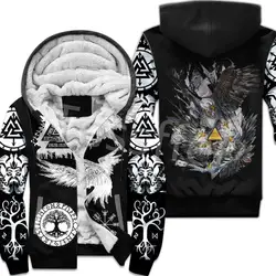 Tessvel-Sudadera con capucha de lana gruesa y cálida para mujer, abrigo informal con cremallera, chaqueta con estampado de Odín, Dios Fenrir, Lobo, tatuaje, Harajuku, invierno, X3