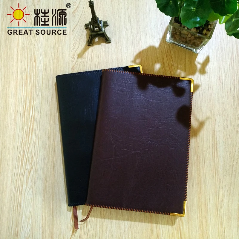 MQQ Classic Leather Journal A5 Notebook Stitching Rim 80g White Lines Page Metal Corner Keeper Filofax Refillable Notebook Cover