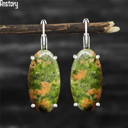 Pendientes Grandes Vintage de piedra de ojo Natural para mujer, aretes de piedra Natural chapados en plata antigua, pendiente de moda