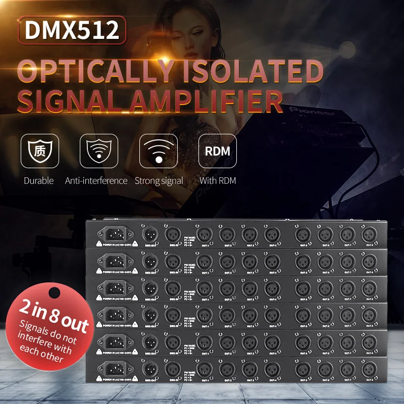 DMX Control Projector Amplifier Splitter Signal Distributor Repeater DMX512 Signal Output 8 Channel for  Stage Equipment