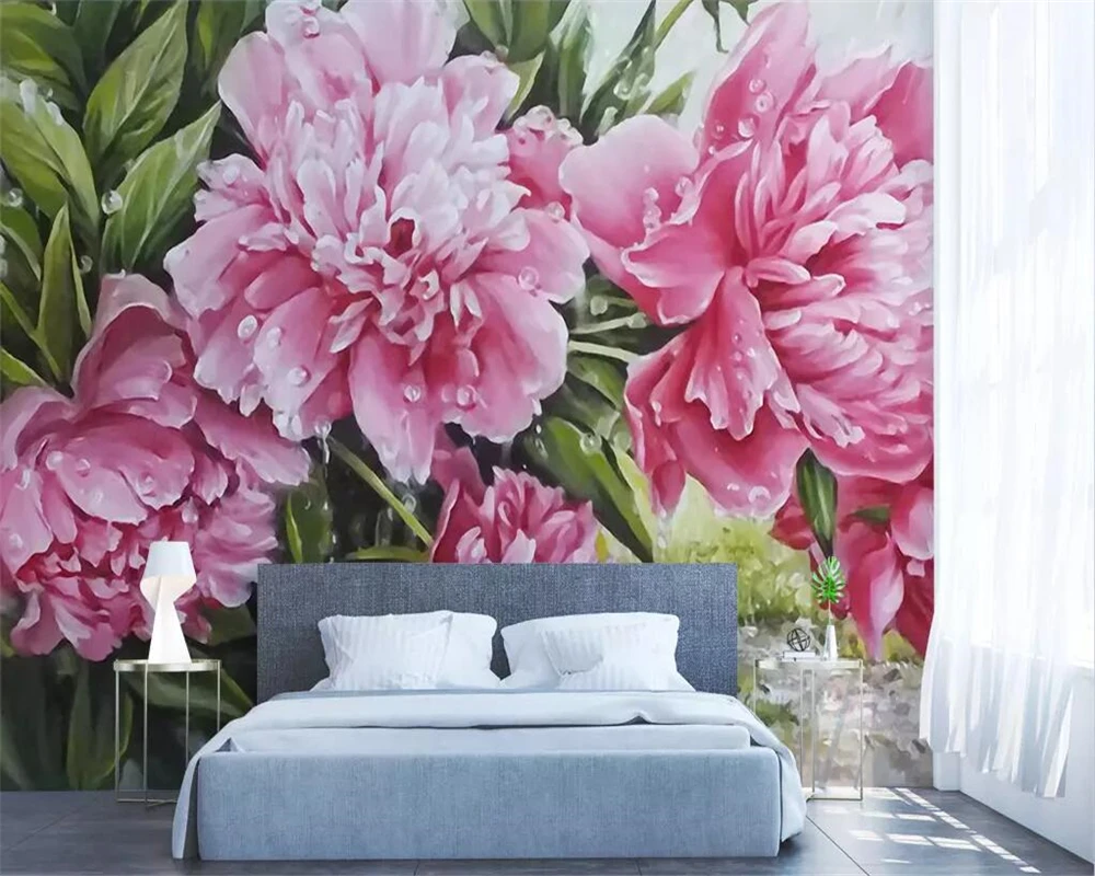 

wellyu Custom large wallpaper Nordic hand-painted peony flower bedroom sofa background wall painting home 3d wallpaper