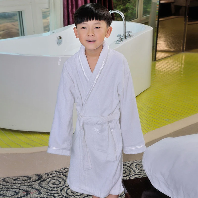 100% Cotton Toweling Terry Robe Kids Solid Robe Boy&Girls Winter Warm Robe Bathrobe Soft Sleeprobe Kids Casual Homewear