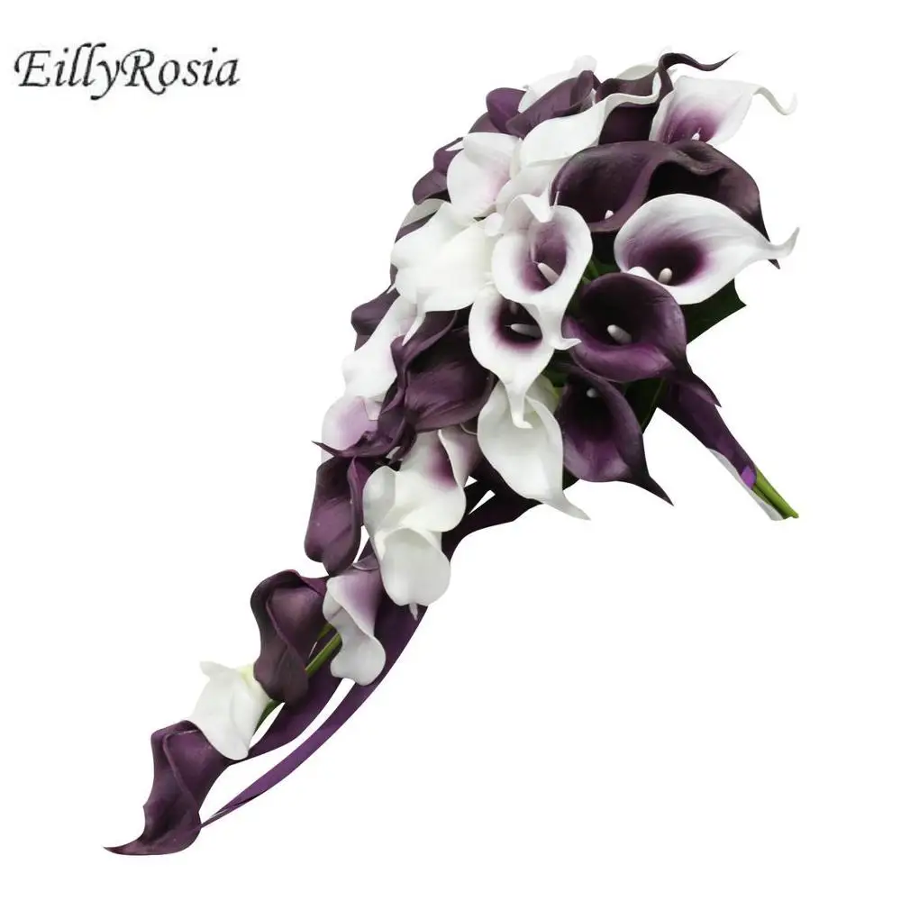 Eillyrosia buquê de flores artificiais, branco e roxo, para casamento, damas de honra, amarrar na mão, cor personalizada