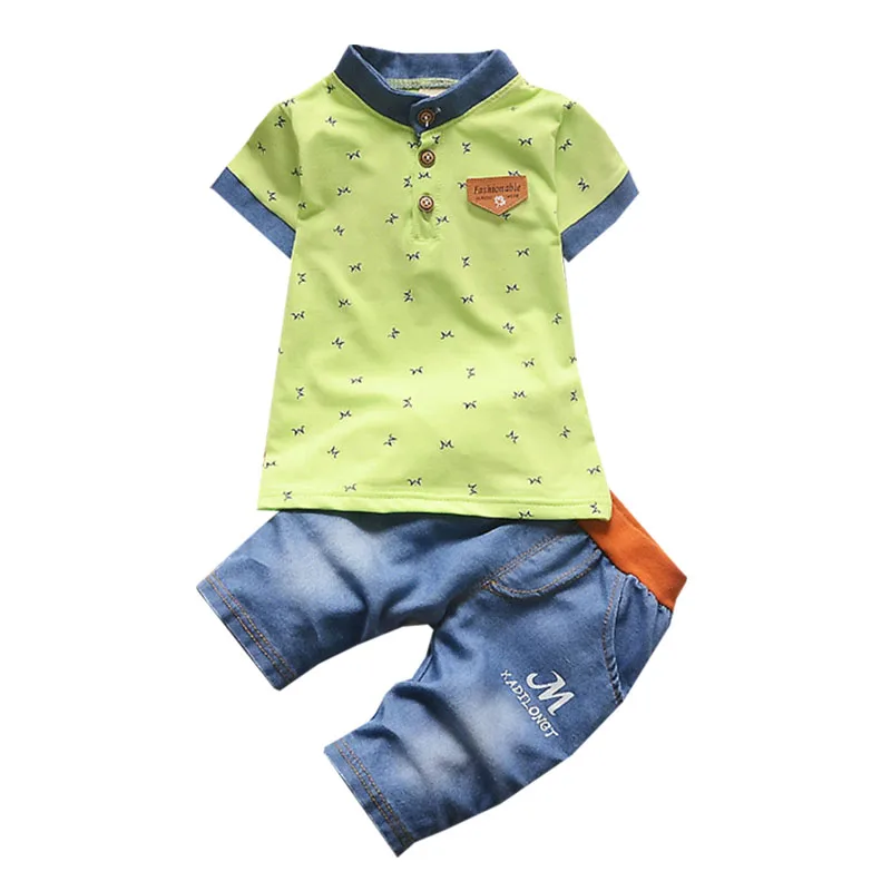 Kleding Set Jongens Zomer Korte Mouwen Patchwork Print Casual Sportkleding Top Capris 0-4 Jaar Oude Modieuze Kinderkleding