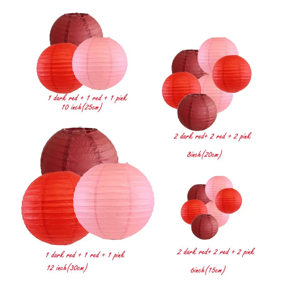 18 Pcs Red Pink Round Paper Lanterns Decorative Hanging Chinese Japanese Lampion for Christmas Wedding New Year Parites Decor