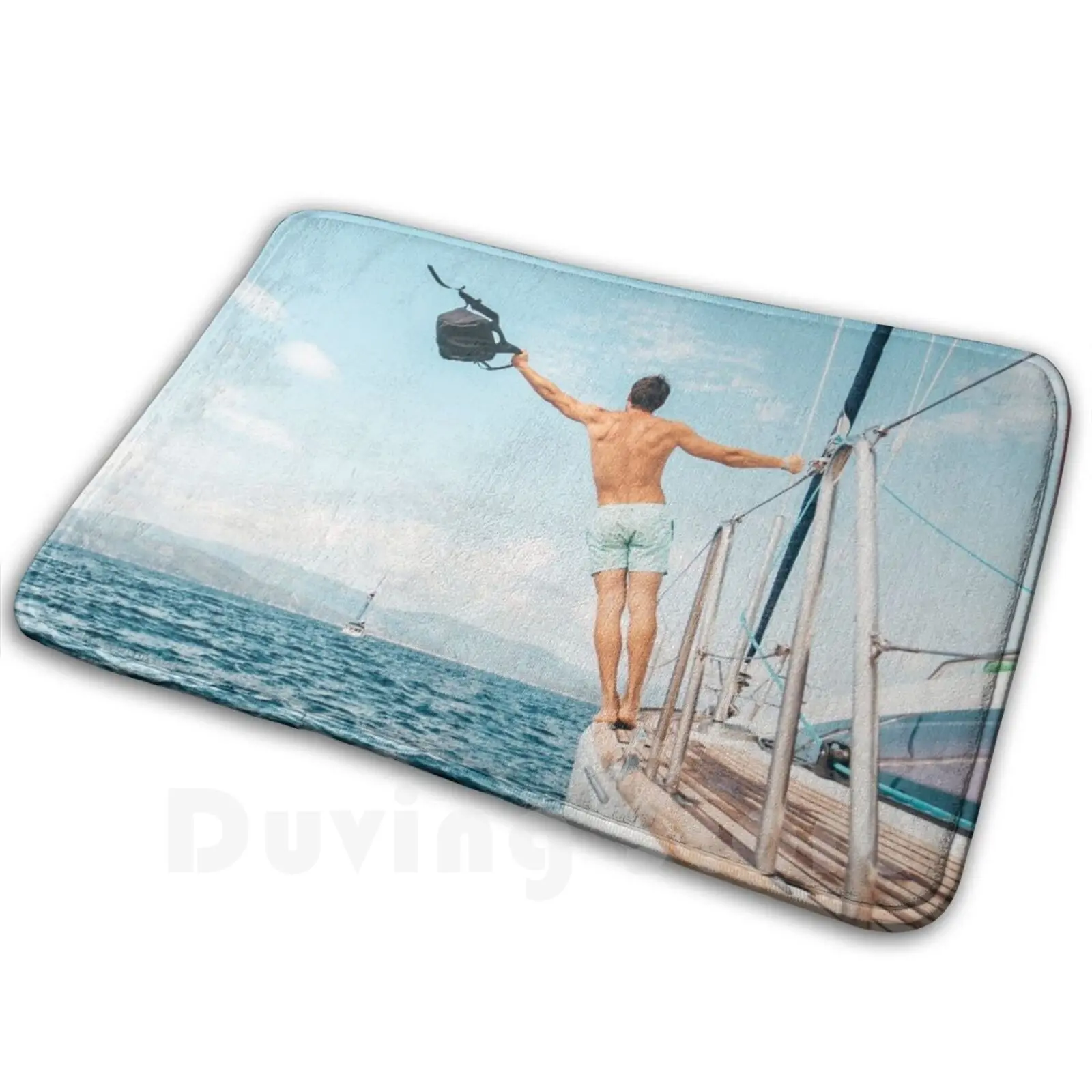 Photography Of Man In Ocean Carpet Mat Rug Cushion Soft Ocean Beach Wave Summer Sea Waves Blue Water Cute Nature Cool