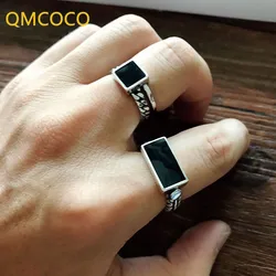 QMCOCO Korean Simple Adjustable Open Black Ring Fashion Ring Hip-Hop Daily Wear  Jewelry Gifts