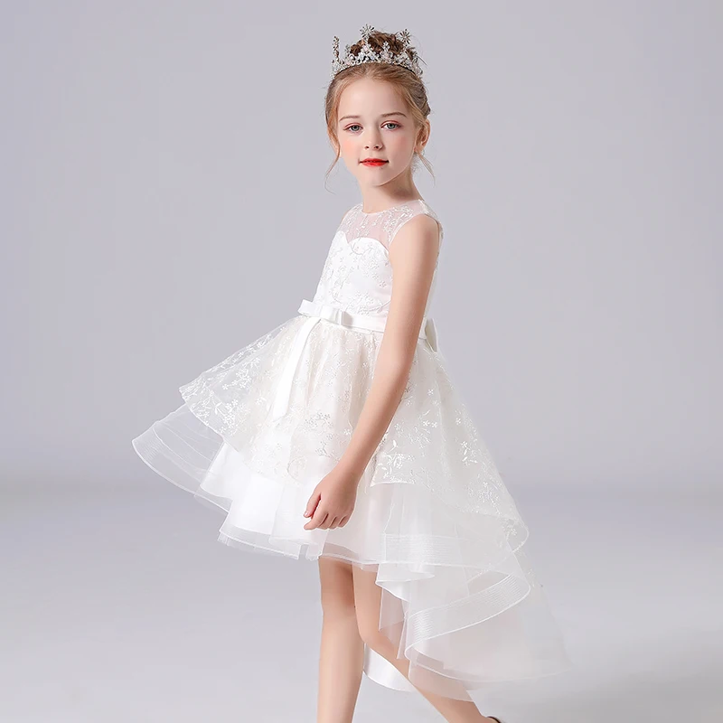 Summer Lace Embroidery Kids Dress For Girls Evening Wedding Party Tail Elegant Princess Sleeveless Children Holiday Dresses